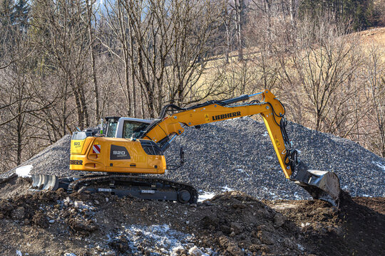 Bayerisch Zell, Bavaria, Germany, 2022 March 5th: A Liebherr excavator on a construction site