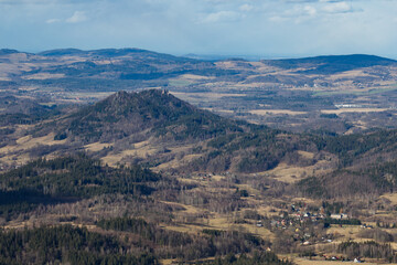 Fototapeta na wymiar View of the Sudetes from Rudawy Janowickie - Sokolik Mountain