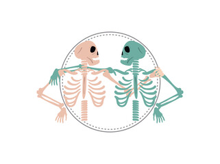 two flats skeletons hugging