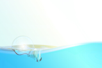 クリーンエネルギーイメージ　Clean energy image of water surface and light bulb