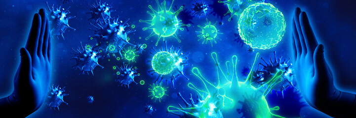 Fototapeta na wymiar Stop corona virus background, pandemic risk concept. 3D illustration
