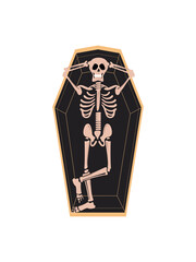 flat skeleton on coffin