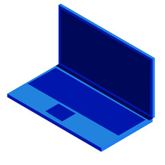 A minimalistic laptop in blue. Isometric 2D style laptop for work and study