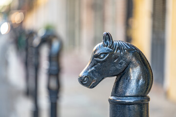 Close up on one of the many antique, historic horse tying posts located around the French Quarter...