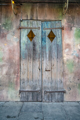The beautiful pastel door of the famous Preservation Hall jazz venue in the French Quarter, in New...