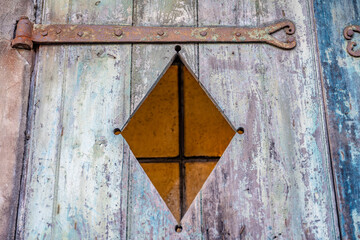Close up of the beautiful pastel door of the famous Preservation Hall jazz venue in the French...