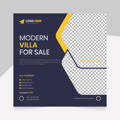 Modern villa sale for home real estate square social media post template design.