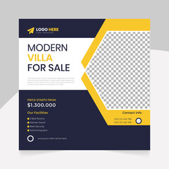 Modern villa sale for home real estate square social media post template design.