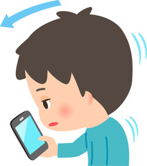 スマートフォンを使うストレートネックの男性