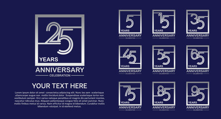 set anniversary logotype premium collection silver color multiple line style isolated on blue background