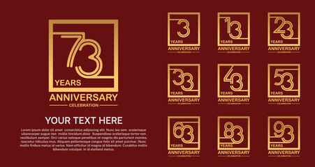 set anniversary logotype premium collection golden color multiple line style isolated on red background