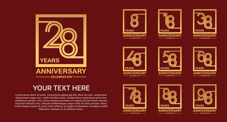 set anniversary logotype premium collection golden color multiple line style isolated on red background