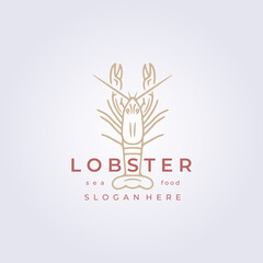 minimal line lobster fresh sea food logo icon symbol label template background vector illustration design, restaurant business