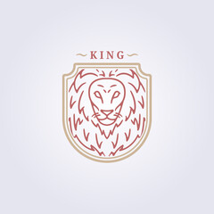 line leo badge, king lion face head icon sign symbol logo template vector illustration background label design