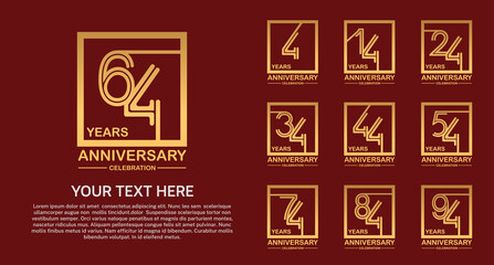 set anniversary logotype premium collection golden color multiple line style isolated on red background