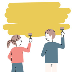 ペンキを塗るカップル