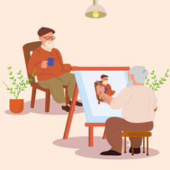 senior painting a portrait