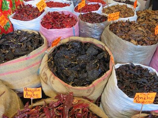 chile bags in a mexican market