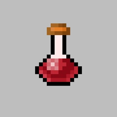 Pixel art bottle of red poison or medicine or potions. Game equipment