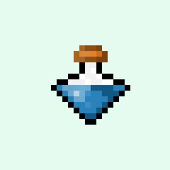 Pixel art bottle of blue poison or medicine or potions. Game equipment