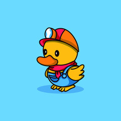 Cute duck With hat Illustration Icon Vector Cartoon. Premium Isolated Vector Animal Icon Concept. Flat Cartoon Style