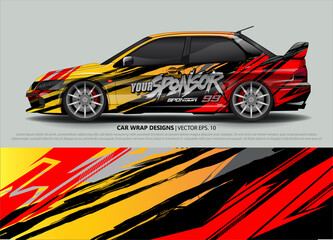 Obraz na płótnie Canvas Racing car wrap design vector for vehicle vinyl sticker and automotive decal livery