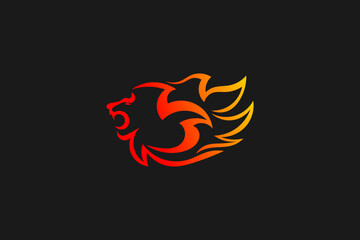 Vector logo element with angry lion and fire illustration