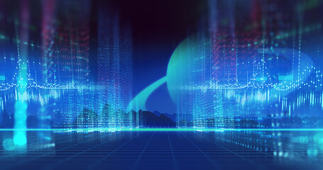 cyberpunk landscape with technology elements 3d illustration