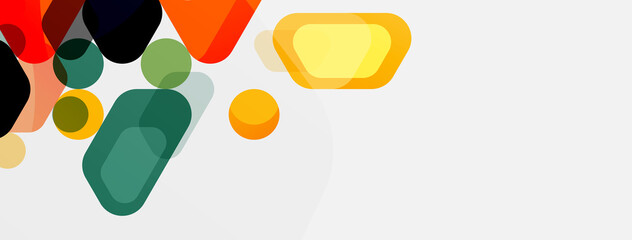 Color bubbles and rounded geometric shapes on white. Vector geometric minimal abstract background for wallpaper, banner, background, landing page