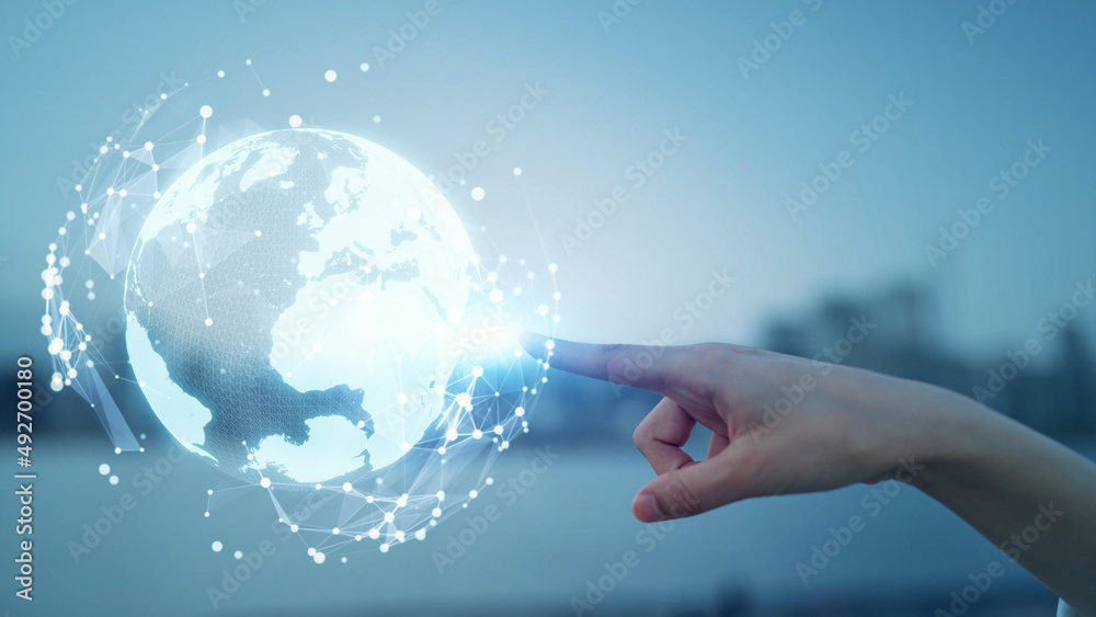 Poster Global communication network concept. Digital transformation.
