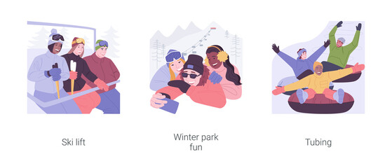 Winter park isolated cartoon vector illustrations set.
