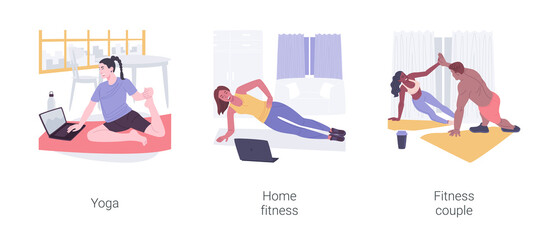 Home workout isolated cartoon vector illustrations set.