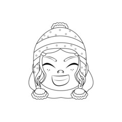 Isolated woman happy christmas draw borderline cute face vector illustration