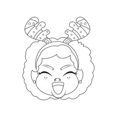 Isolated woman reindeer christmas draw borderline cute face vector illustration