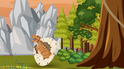 Prehistoric forest with dinosaur cartoon © blueringmedia