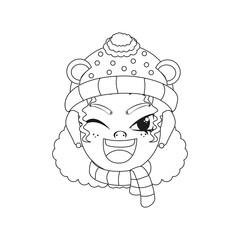 Fototapeta premium Isolated woman scarf christmas draw borderline cute face vector illustration