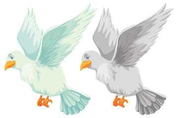 Cartoon white dove on white background