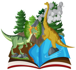 Scene with two dinosaurs by river