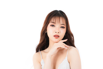 Portrait of Asian beautiful woman with perfect skin. White skin care and spa beauty girl.