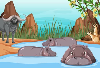 Wild animals in savanna forest landscape © blueringmedia