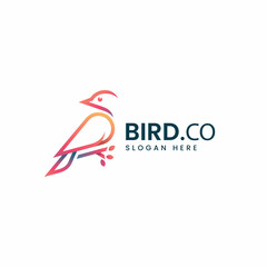 Vector Logo Illustration Bird Line Art Gradient Style.