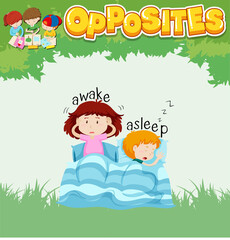 Opposite words for awake and asleep