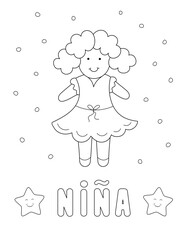 spanish word for little girl, coloring page for kids. you can print it on standard 8.5x11 inch paper