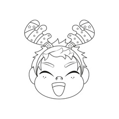 Isolated baby reindeer christmas draw borderline cute face vector illustration