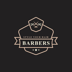 Vintage Retro Badge for Barber Shop Flourish and Calligraphic Typographic Logo Design Inspiration