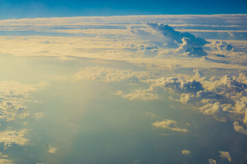 Fluffy cloud with blue sky aerial view from airplane