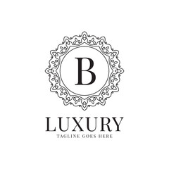 letter B luxury circle minimalist lace decoration vector logo design