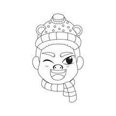 Isolated man scarf christmas draw borderline cute face vector illustration