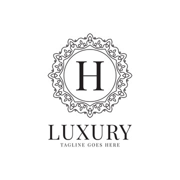 letter H luxury circle minimalist lace decoration vector logo design