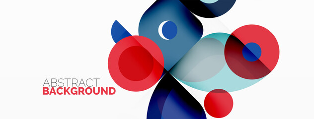 Colorful round shapes, circles and triangles background. Minimal geometric template for wallpaper, banner, presentation